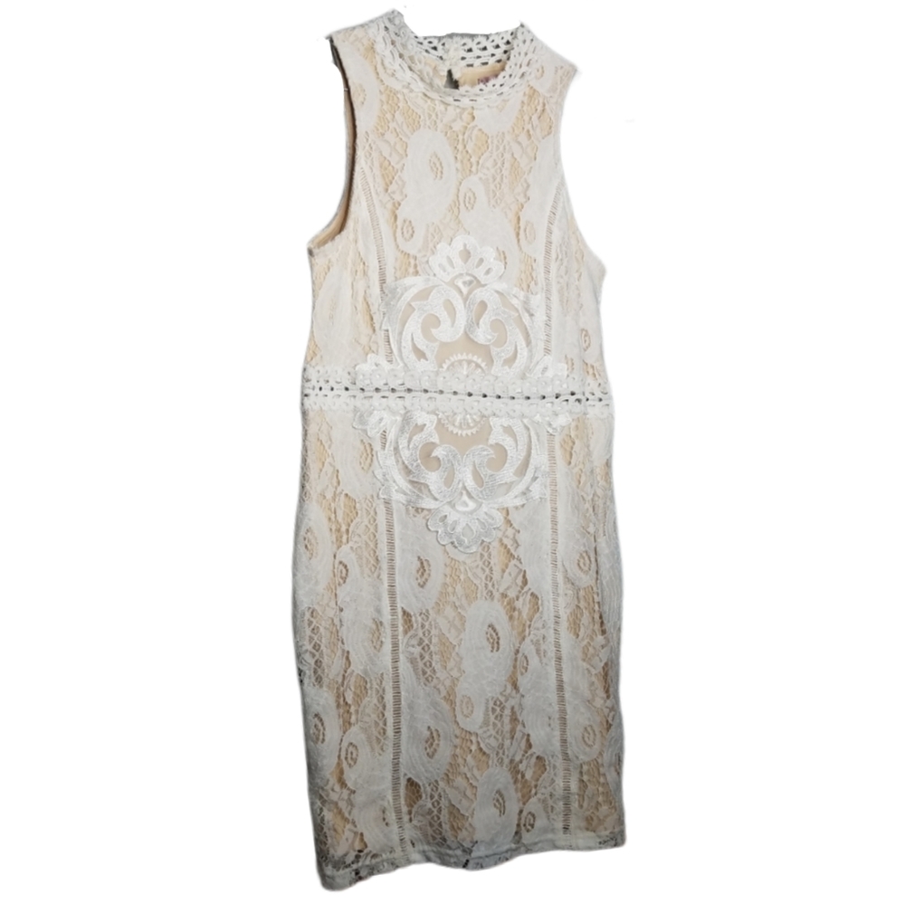 Juniper Ln White Nude Lace Crochet Mini Dress S